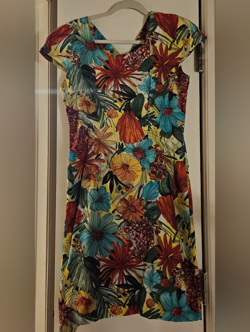 Vintage 80s Mondi Jungle Print Cotton Open Back Dress W Germany 38